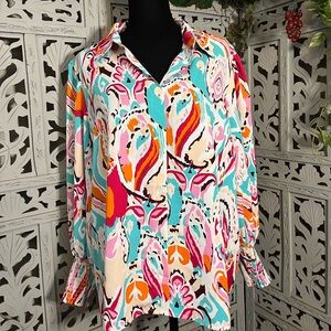 PERFECT PINK & MULTICOLOR PAISLEY WITH AWESOME ABSTRACT LONG SLEEVE TOP